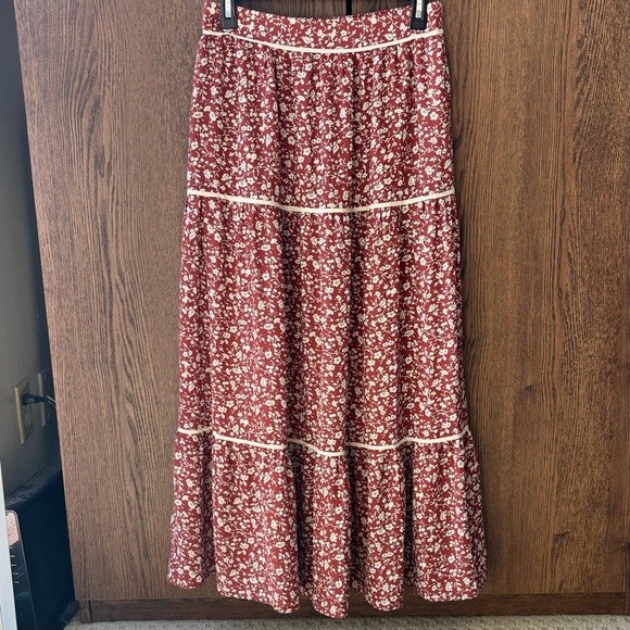 NWT Promesa Harper Prairie Rust Floral Midi Tiered Skirt Small - Picture 1 of 3